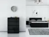 A modern bedroom with a black dresser and a black bed. Produktbild-Vorschau