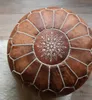 Pouf marocchino in vera pelle - Marrone cognac - Fatto a Anteprima dell’immagine prodotto 2