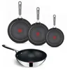 A set of four Tefal frying pans and a wok, displayed on a white background. Produktbild-Vorschau