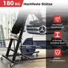 A mechanic's creeper supporting a car. Features and specifications are overlaid on the image. Podgląd zdjęcia produktu