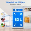 An open refrigerator showing its internal compartments and capacity. Produktbild-Vorschau