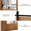 Collage of images showing details of a wooden framed mirror, including its texture, metal sliding mechanism, and a close-up of the mirror. Náhled obrázku produktu