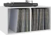 A white cube storage unit with a turntable on top, filled with vinyl records. Voir les images du produit