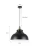 A black pendant light with copper accents, shown with dimensions indicated by lines and text. Produktbild-Vorschau