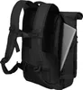 Back view of a black roll-top rucksack with a laptop partially inserted into a side pocket. Náhľad obrázku produktu
