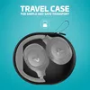 A travel case with headphones inside, against a blue background. Produktbild-Vorschau