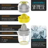 A collage of images showcasing the components and features of a manual citrus juicer. Produktbild-Vorschau