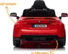 Rear view of a red electric toy car, highlighting its LED taillights and motors. Voir les images du produit