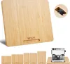 A collage image showcasing a bamboo cutting board with a handle, a close-up of a wheel inset, a coffee machine on a similar board, and several smaller bamboo boards of varying sizes. Náhľad obrázku produktu