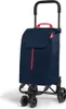 A navy blue shopping trolley with red accents and black wheels and handle, isolated on a white background. Podgląd zdjęcia produktu