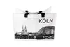 A white shopping bag with a black graphic print of the Cologne skyline and the word "KÖLN". Produktbild-Vorschau