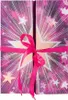A closed advent calendar with a starburst and star pattern, tied with a pink ribbon. Náhľad obrázku produktu