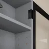 SoBuy Wandvitrine FSB113-H-DG: Detail der grauen Textil-Innenauskleidung und schwarzen Scharniere Anteprima dell’immagine prodotto
