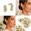 LUISIA® Halb Creolen Ohrstecker "Mia" mit Blüten | Sand Produktbild-Vorschau 4