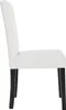 A side view of a white dining chair with dark legs against a white background. Podgląd zdjęcia produktu