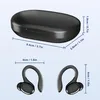 Dimensions of a black charging case and two black wireless earbuds. Produktbild-Vorschau