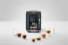 A black JURA coffee machine is displayed centrally on a white background, surrounded by various coffee drinks in glasses. Anteprima dell’immagine prodotto