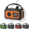 A product shot of a portable radio with dimensions indicated, and four color variations shown below. Podgląd zdjęcia produktu