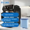 A coffee machine with a water filter and informational text overlays. Produktbild-Vorschau