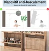 Collage showing a safety feature (anti-tip device) and a shoe cabinet. Voir les images du produit