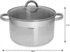 A stainless steel pot with a glass lid is shown against a white background, with dimensions indicated. Anteprima dell’immagine prodotto