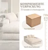 The image shows a sofa in a compressed state in a box and then expanded, with text indicating the process and time. Náhled obrázku produktu