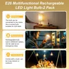 Collage of images showing features of a rechargeable LED light bulb. Produktbild-Vorschau