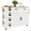 A white kitchen island with a wooden countertop, featuring drawers, cabinets, and wine racks. It is placed on a white background. Podgląd zdjęcia produktu