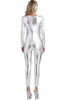 Damen metallic catsuit, maat M, zilver. Glanzend, volledig Productafbeelding-voorbeeld 2