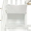 A close-up view of the interior of a white wooden bunk bed, showing an open storage compartment with a hinged lid. Náhled obrázku produktu