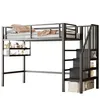 A loft bed with stairs and shelves, displayed against a white background. Podgląd zdjęcia produktu