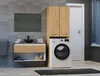 A modern bathroom with a washing machine, vanity, and cabinets. Podgląd zdjęcia produktu