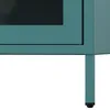 Close-up of the bottom corner of a teal metal cabinet, showing one of its legs. Náhľad obrázku produktu