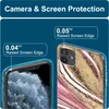 Close-up of a phone case with a marble pattern, highlighting camera and screen protection. Produktbild-Vorschau