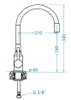 A technical drawing of a kitchen faucet with dimensions indicated. Náhled obrázku produktu