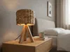 Kleine Boho Tischlampe mit Holz Dreibein & E14 Schirm Produktbild-Vorschau 7