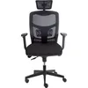 A black office chair with a headrest, shown from the front on a white background. Produktbild-Vorschau