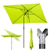 A collage of images showing a rectangular green umbrella, a folded umbrella, and a close-up of the umbrella's joint mechanism. Produktbild-Vorschau