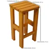A wooden bar stool with dimensions indicated by text overlays. Produktbild-Vorschau