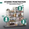 A cross-section of a multi-story building showing various rooms and the placement of wireless intercom devices. Produktbild-Vorschau