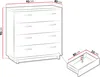 Diagram showing the dimensions of a chest of drawers and one of its drawers. Anteprima dell’immagine prodotto