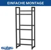A black metal shelf unit for storing drink crates, with a blue overlay at the top and a logo at the bottom. Produktbild-Vorschau