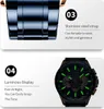 A split image showing two features of a watch: the stainless steel strap and the luminous display. Produktbild-Vorschau