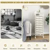 A split image showing a messy room on the left and an organized room with a storage cart on the right, with icons representing categories at the bottom. Produktbild-Vorschau