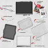 A collage of an air fryer oven and its various accessories, with labels in German. Produktbild-Vorschau