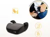 A collage showing a car seat booster, an icon indicating ISOFIX compatibility, and an image of a child being secured in a car seat with a seatbelt. Podgląd zdjęcia produktu