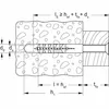 Diagram showing the installation of a wall anchor in concrete and wood. Podgląd zdjęcia produktu