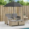 vidaXL Gartensofa 2-Sitzer Sonnenschirm und Hocker Beige Produktbild-Vorschau 3