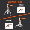 Marketing image showing a hydraulic puller with different jaw configurations. Náhled obrázku produktu