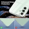 A phone case is shown with rocks and debris, illustrating drop protection. Two smaller images show a close-up of the case's corner with a checkmark and a cracked phone screen with a cross. Produktbild-Vorschau